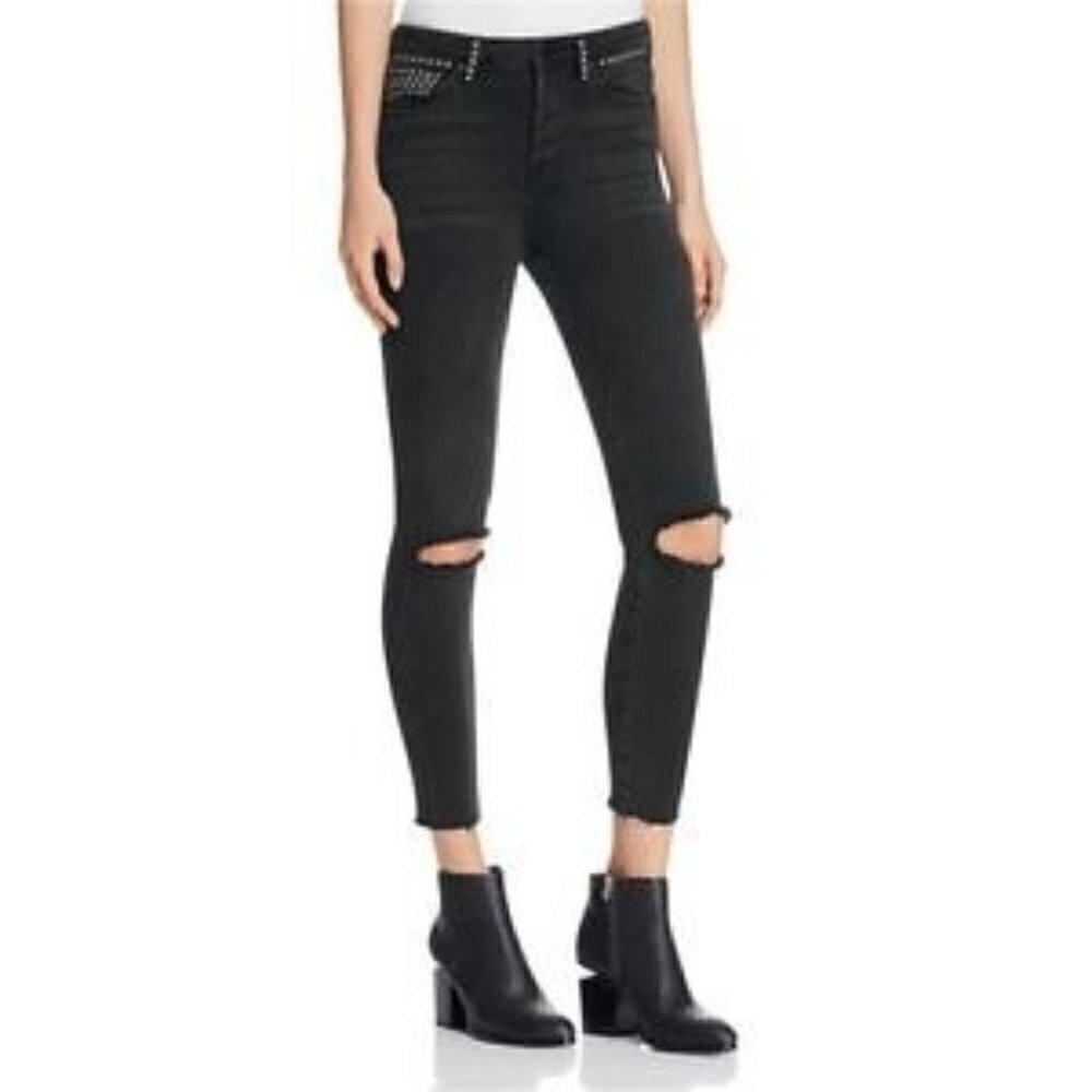 Free People Payton Black Studded Distressed Skinny Jeans 24‎